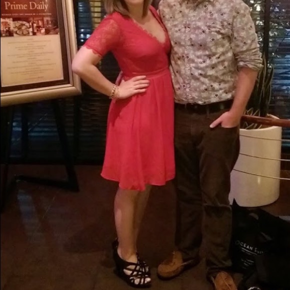 Red Plunge Neck Cocktail Dress - Picture 7 of 7